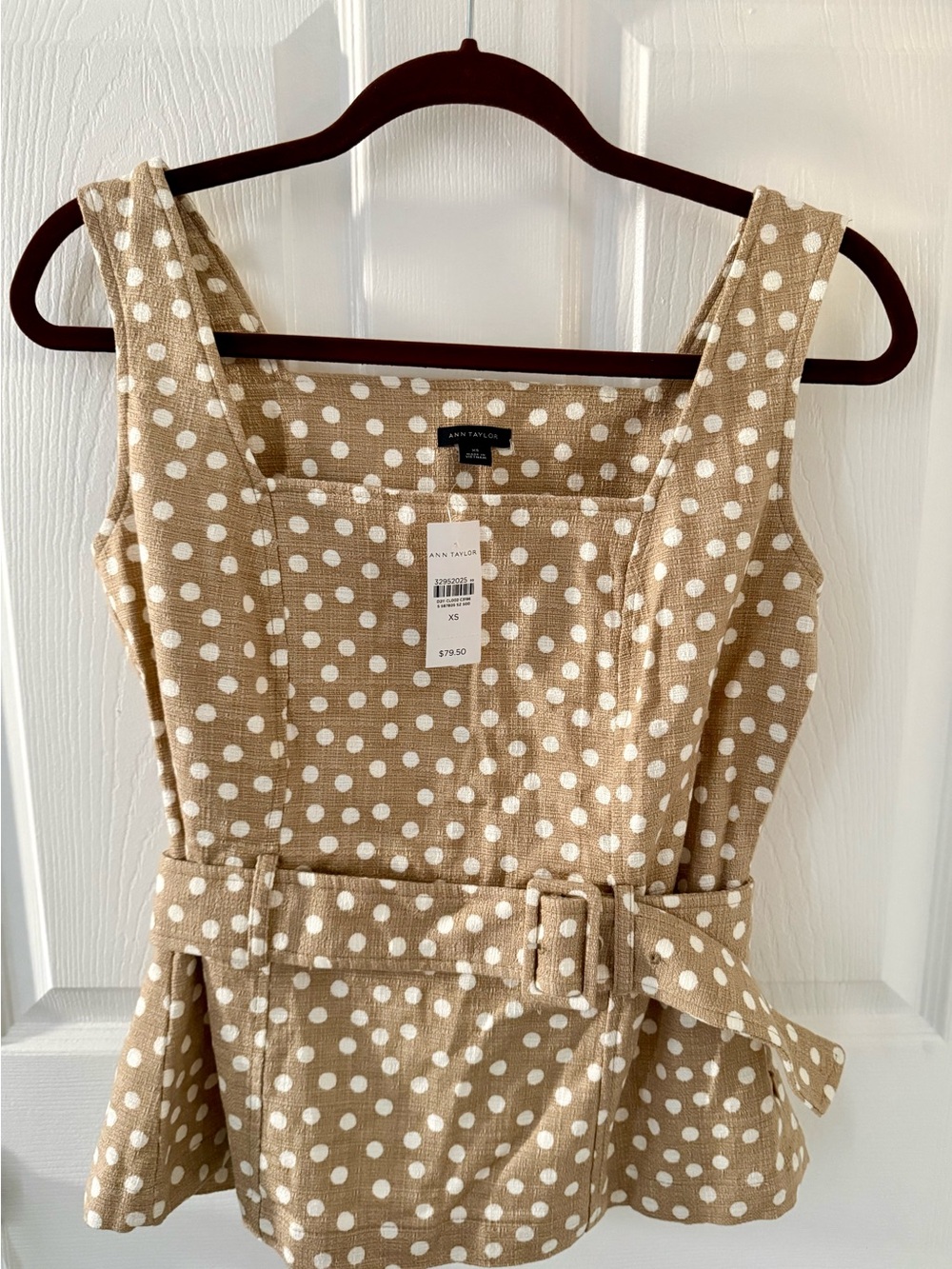 NWT Ann Taylor Beige Polka Dot Peplum Top - XS